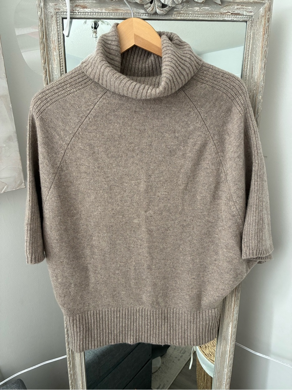 Tahari Taupe Short-Sleeve Turtleneck Sweater
